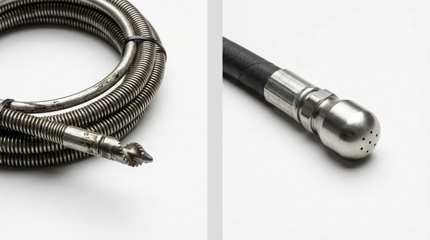 Drain snake cable and hydro jetting nozzle used for drain cleaning in Washington, VT